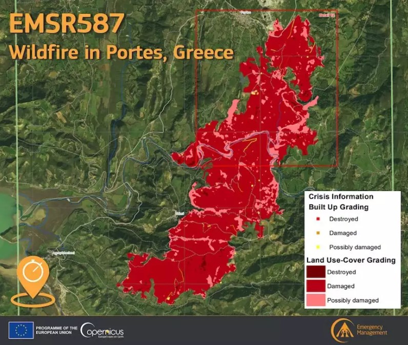 Copernicus: Πάνω από 8.000 στρέμματα έγιναν στάχτη από την πυρκαγιά