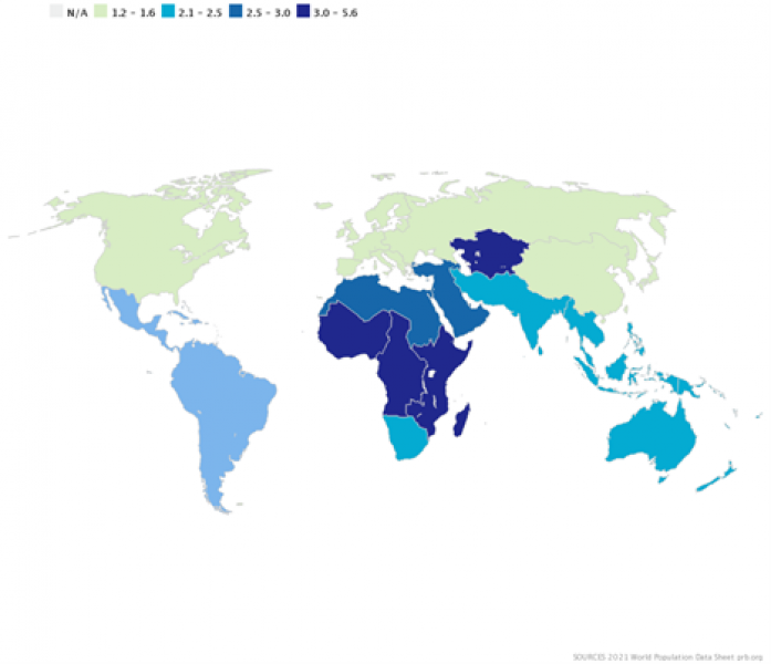 Κέντρο δεδομένων PRB, συνολικό ποσοστό γονιμότητας από υποπεριοχή, https://www.prb.org/international/indicator/fertility/snapshot.