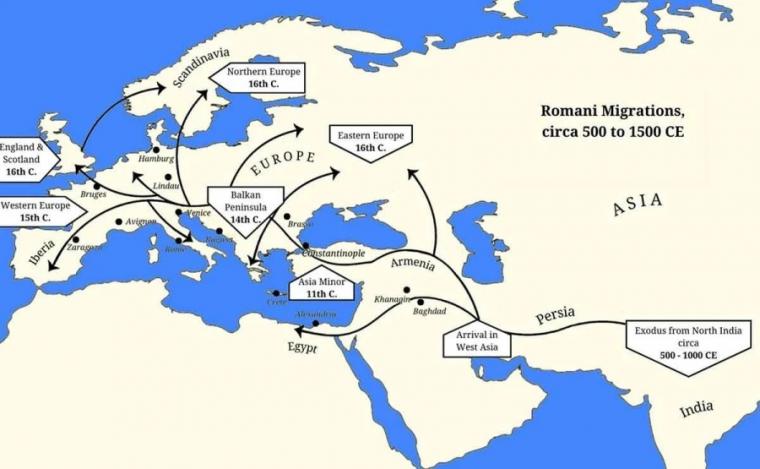 Χάρτης των μετακινήσεων των Ρομά