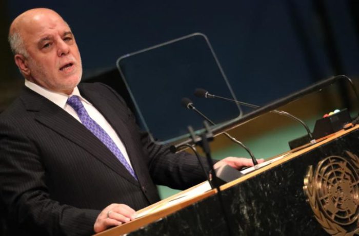 Prime Minister Haider Al-Abadi of Iraq addresses the United Nations General Assembly in the Manhattan borough of New York, U.S., September 22, 2016. REUTERS/Carlo Allegri